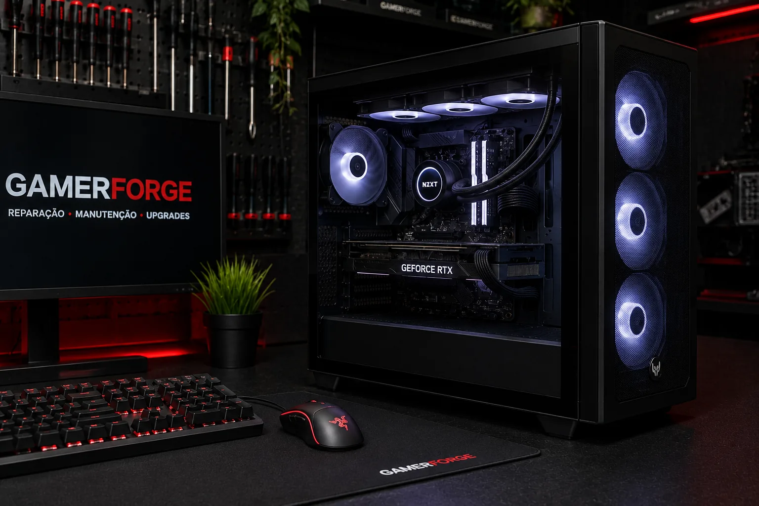 Computador montado, finalizado e ligado