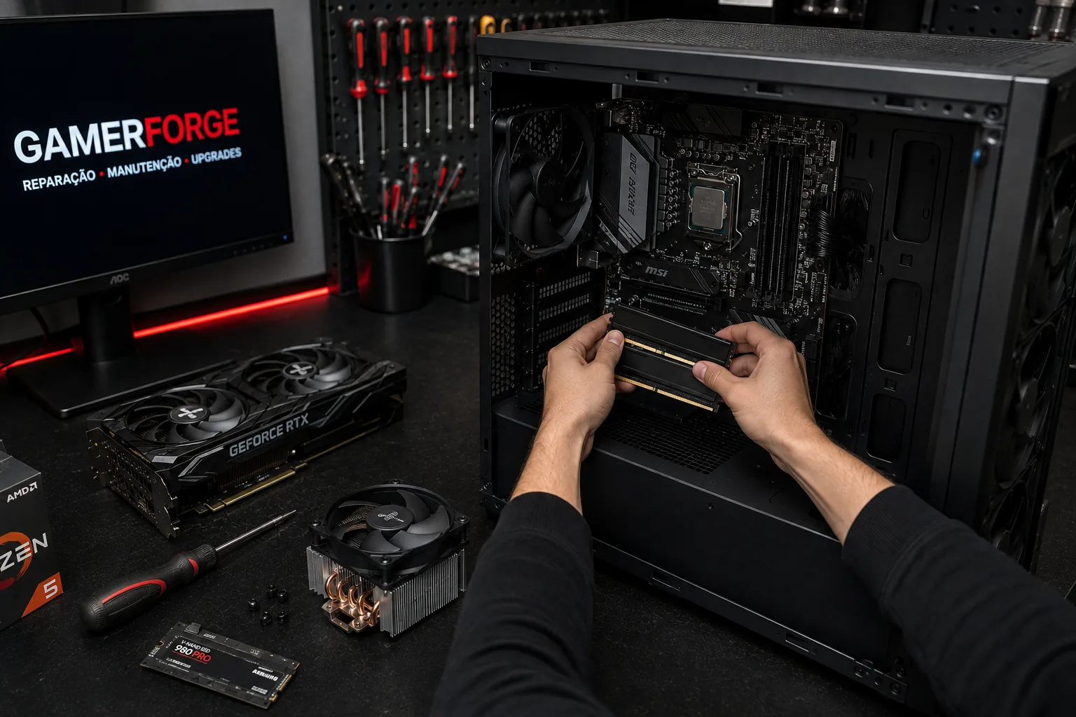 Montagem de componentes num computador