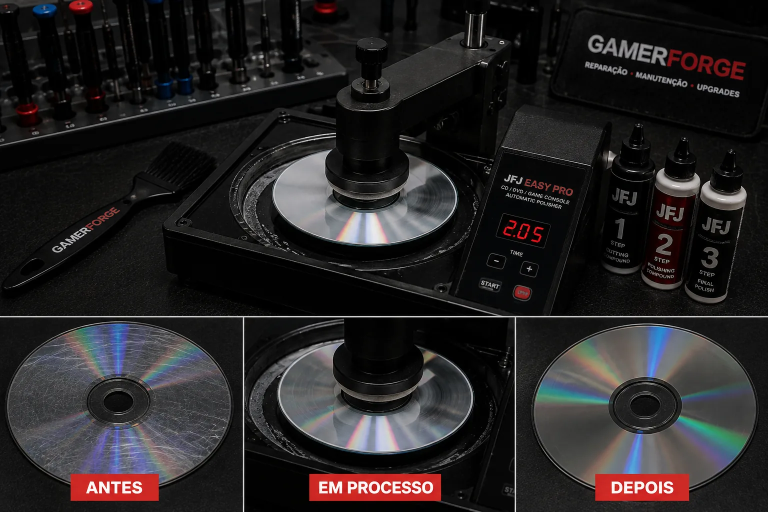 Polimento de disco com comparação antes e depois